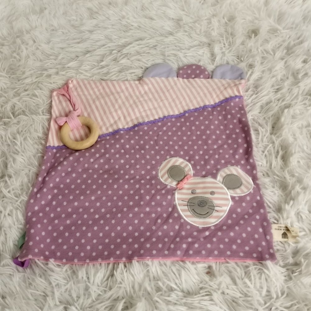 Organic Farm Buddies Mouse Lovey Pink Purple Polka Dot Stripes